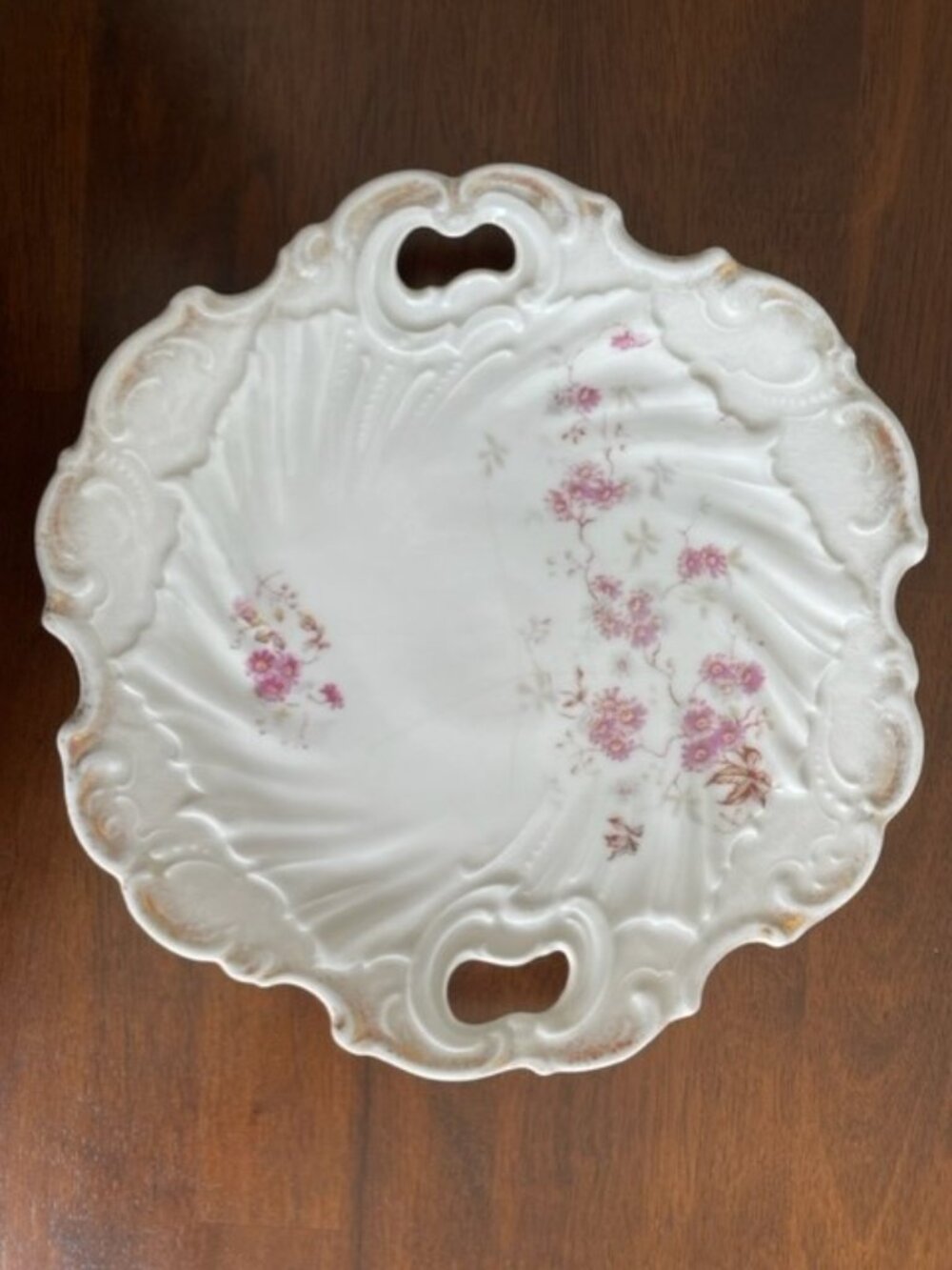 Vintage China Serving/Cake Plate Pink Daisy Pattern w/Scalloped Edges 9"